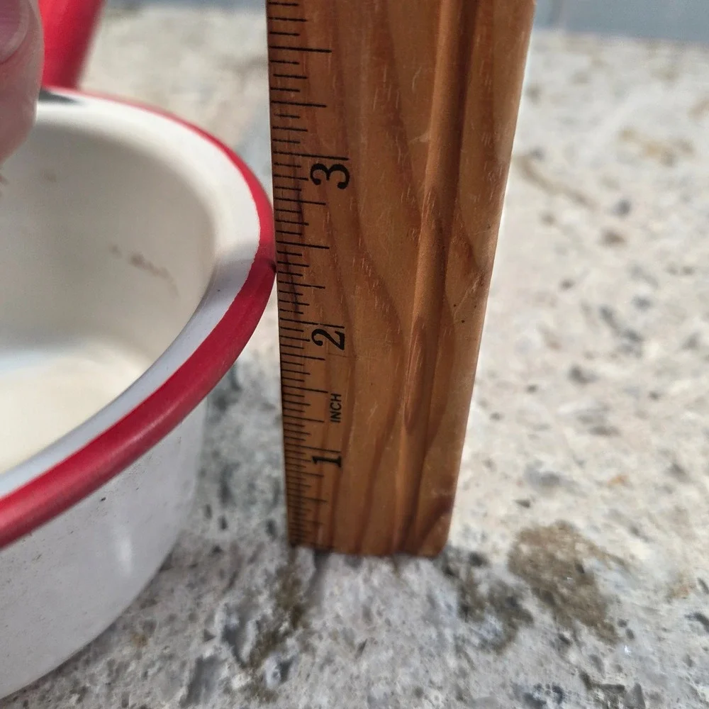 Vintage Enamelware Water Dipper Ladle White Red Rim Farmhouse Primitive 13.5